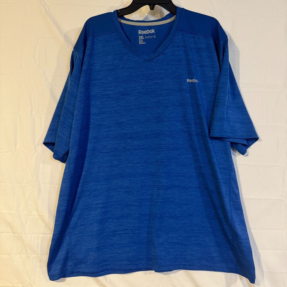 Reebok Shirt Mens 3XL Blue Heather V-Neck Performance Short Sleeve Workout Gym